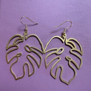 Tortoise Leaf Cutout Earrings Gold Plated French Hooks